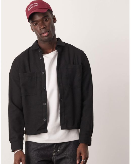 ASOS Black Boxy Wool Blend Overshirt for men