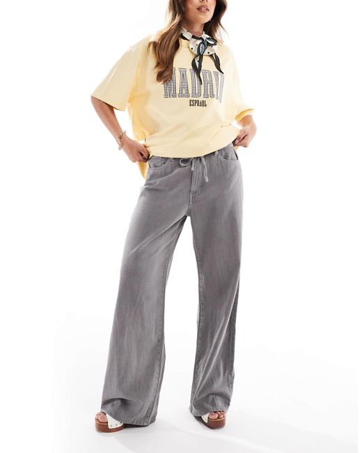 Pull&Bear Gray Drawstring Waist Wide Leg Jeans