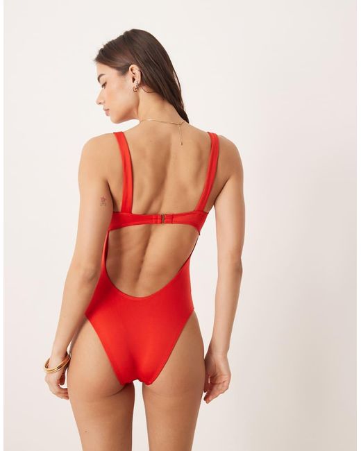 Free Society Red Square Neck Swimsuit