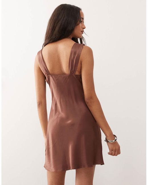 Reclaimed (vintage) Brown Satin Mini Dress With Lace Trims