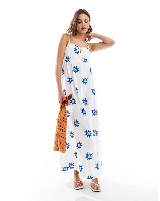 ONLY Blue Maxi Slip Dress With Bust Ruching