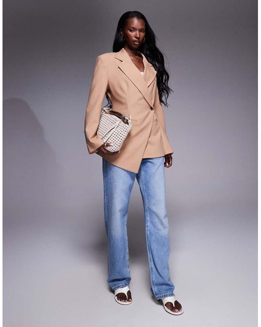 ASOS Natural Tailored Nipped Waist Blazer With Cut Away Hem