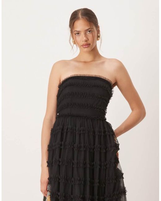 ANAYA Black Bandeau Ruffle Midi Dress