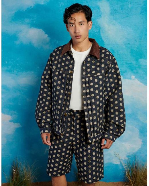 Sister Jane Blue Contrast Collar Embroidered Jacket Co-Ord for men