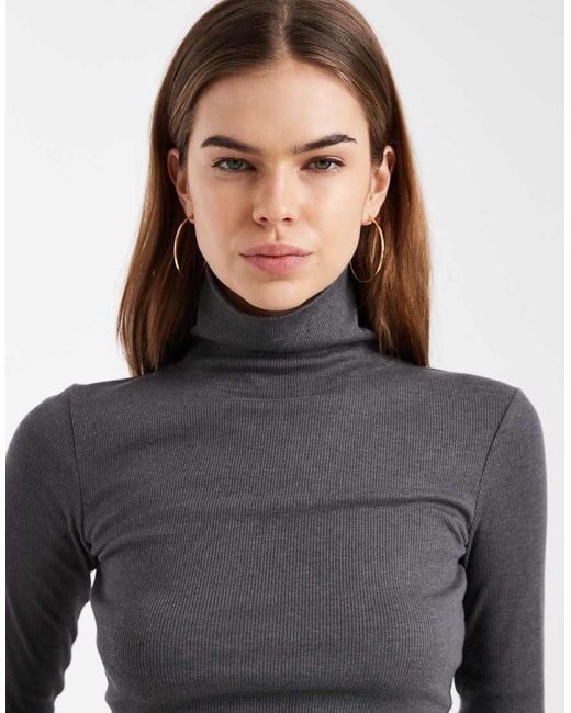 Brave Soul Gray Long Sleeve Ribbed Rollneck Top