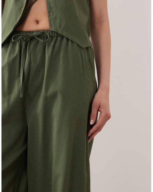 esmé studios Green Tie Front Beach Pants With Cream Scallop Trim