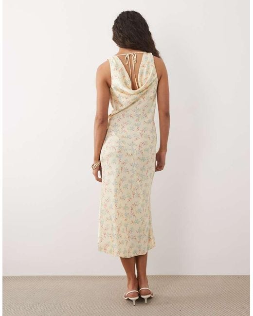 New Look Natural Ditsy Cowl Neck Satin Midi Dress