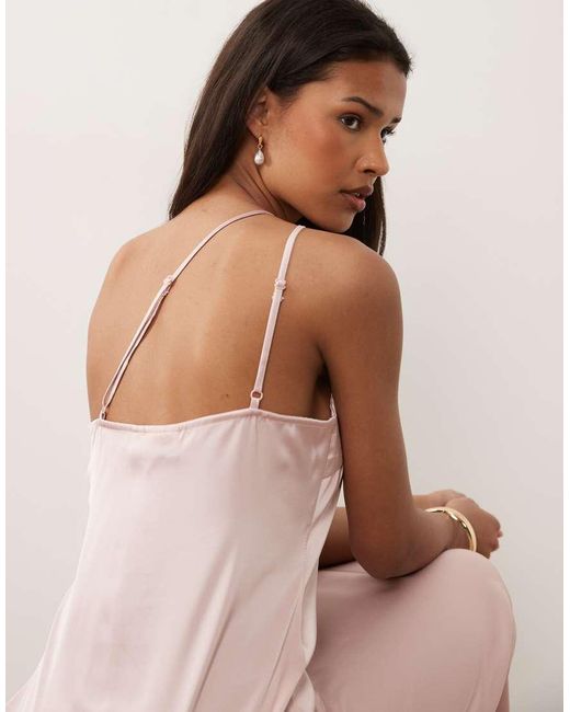 Vila Pink One Shoulder Strap Detail Satin Maxi Dress