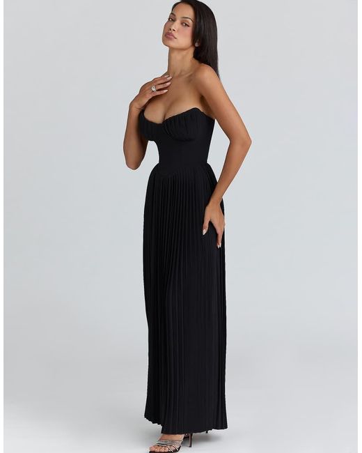 House Of Cb Black Marcella Georgette Pleated Maxi Dress
