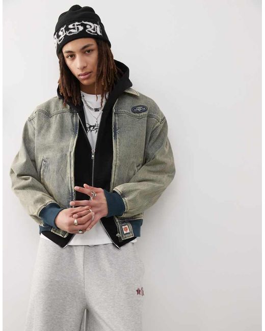 Aape By A Bathing Ape Gray Aape By A Bathing Ape Denim Western Jacket With Back Embroidery for men