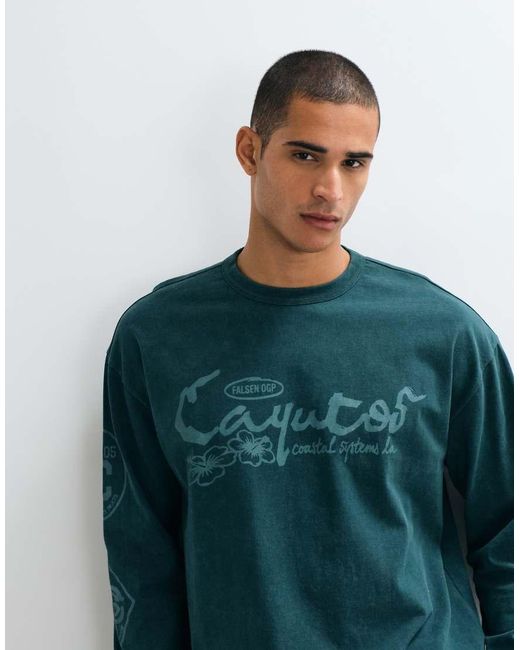 ASOS Green Boxy Oversized Long Sleeve T-shirt With Text Graphic for men