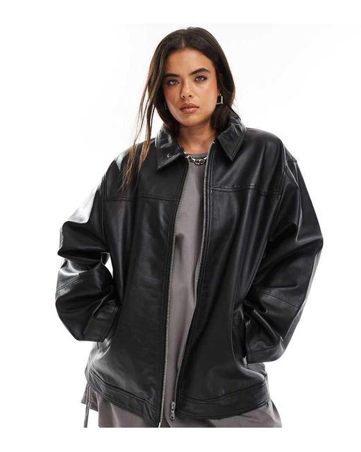 ASOS Black Asos Design Curve Top Collar Premium Leather Jacket
