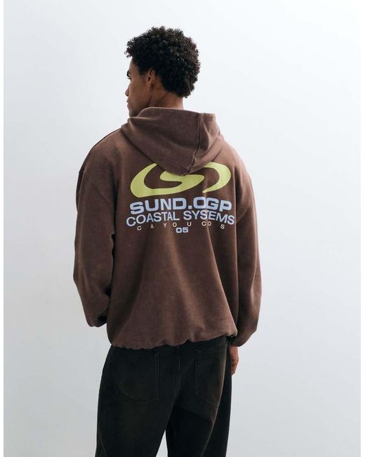 ASOS Brown Heavyweight Oversized Hoodie With Graphic for men