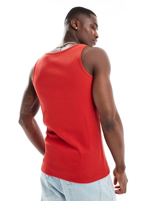 ASOS Red Muscle Fit Rib Vest With Square Neck for men
