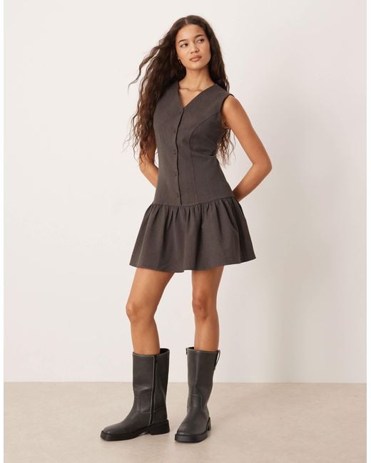 ASOS Tailored Drop Waist Mini Dress in Natural | Lyst