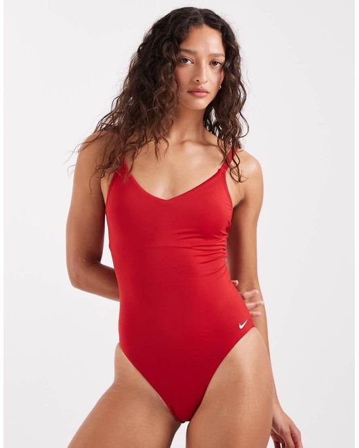 Nike Red Nike V-neck Swimsuit