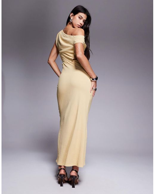 ASOS Gray Off Shoulder Fauxord Midi Dress