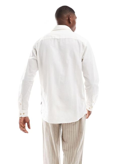 JJ Rebel White Long Sleeve Linen Blend Shirt for men