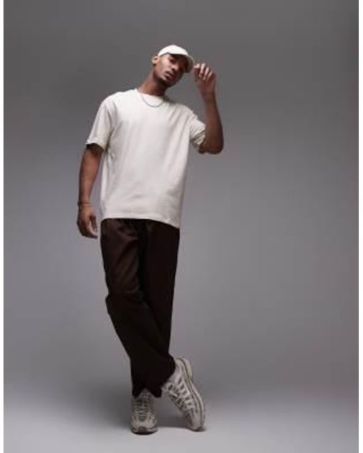 Topman – oversize-t-shirt aus leinenmix in Gray für Herren