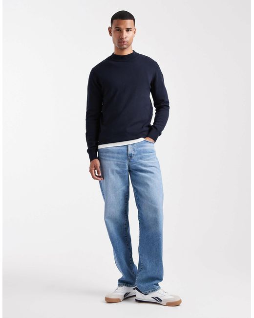 Brave Soul Blue Fitted High Neck Jumper for men