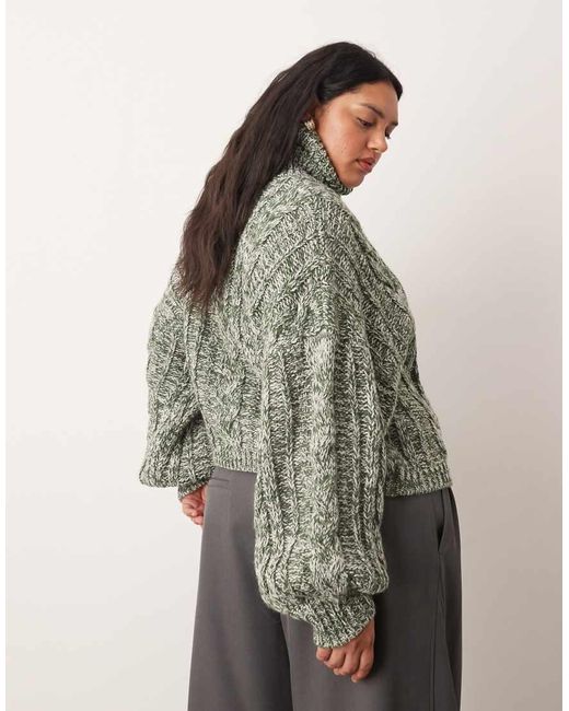 ARRANGE Green Curve High Neck Twist Yarn Cable Jumper