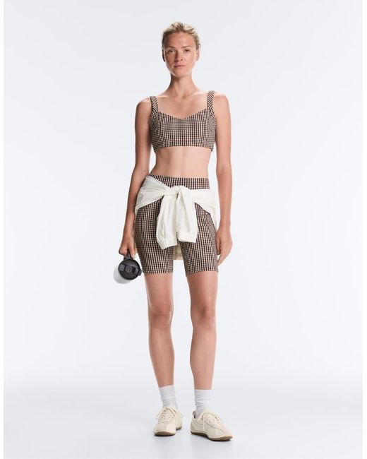 Oysho White Medium Support Gingham Sports Bra