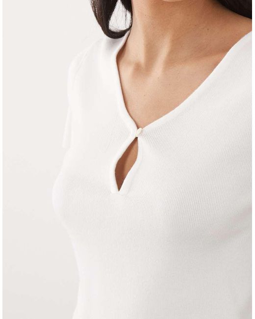Mango White Teen Button Detail Short Sleeve Knitted Top