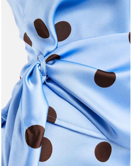 4th & Reckless Blue Satin Halterneck Drape Waist Detail Top Co-ord