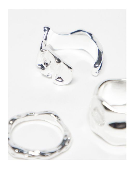 TOPSHOP White – byron – 3er-pack verte ringe mit geschmolzenem design