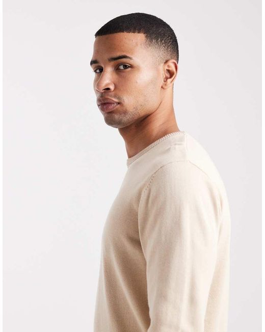 Brave Soul Natural Fine Knit Crew Neck Jumper for men