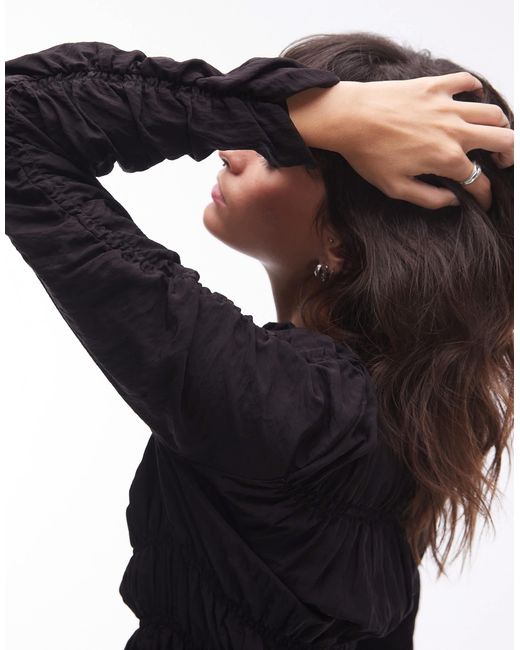 TOPSHOP Black – gerafftes, langärmliges oberteil