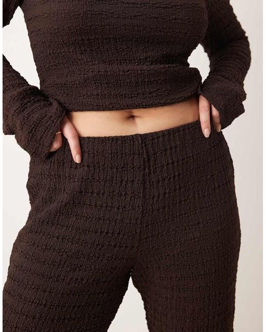 ASOS Brown Asos Design Curve Co-ord High Waist Textured Flare Trouser