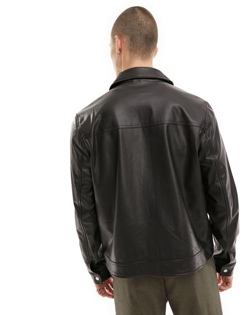ASOS Blue Faux Leather Harrington Jacket for men
