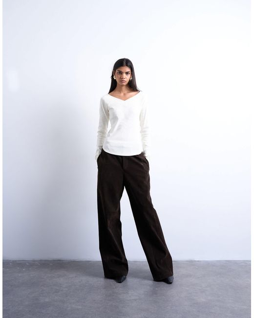 TOPSHOP White – geripptes, langärmliges oberteil