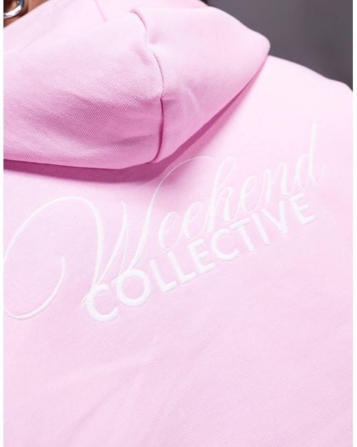 ASOS Pink Weekend Collective Cropped Hoodie With Back Graphic