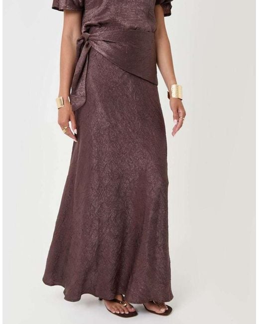 Threadbare Purple Crinkle Satin Wrap Maxi Skirt