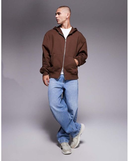 Sudadera Marrón Extragrande Con Capucha Y Cremallera De Tejido Grueso De 400 G/M2 Premium De ASOS de hombre de color Brown