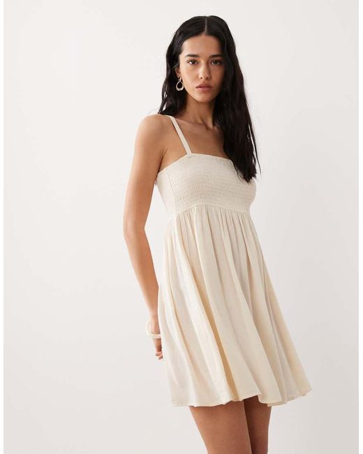Free Society Natural Shirred Beach Mini Dress