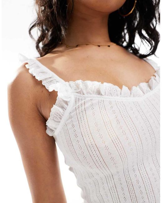 Miss Selfridge Ajourgebreide Camitop Met Broderie in het White