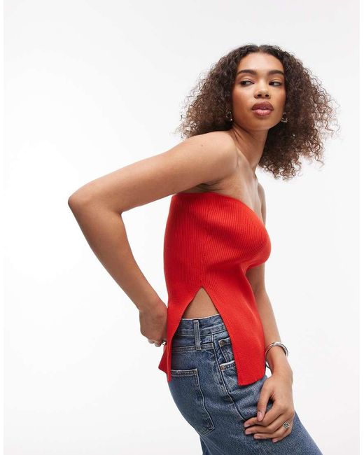 TOPSHOP Gebreide Bandeau-Top in het Red