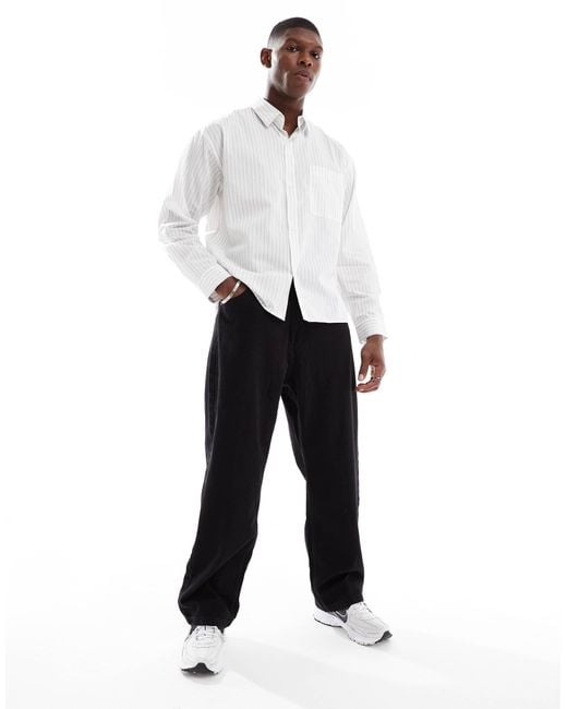 Cotton On Cotton on – hampton – langärmliges hemd mit weißen und schwarzen streifen in White für Herren