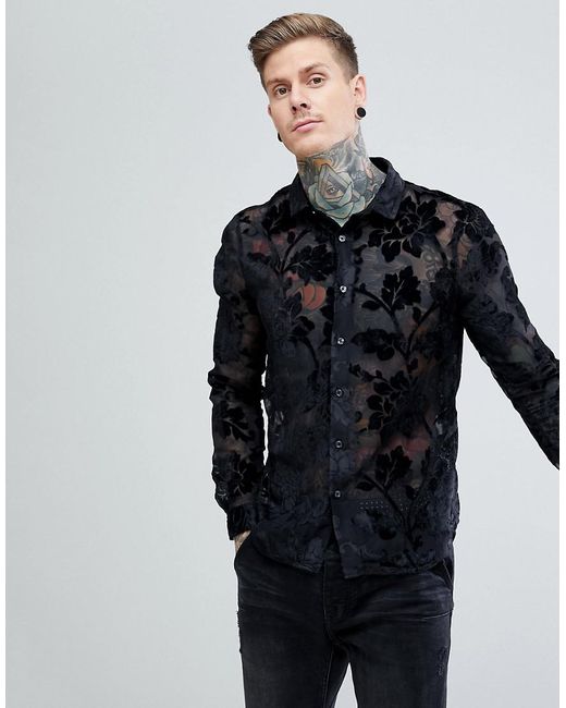 ASOS Black Design Floral Burnout Shirt for men