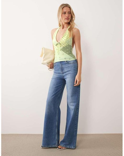 ASOS Natural Co-ord Printed Slinky Halter Neck Top