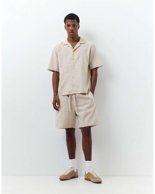 Pull&Bear – shorts aus leinenmix in Natural für Herren