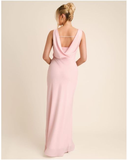 Six Stories White Bridesmaid Crepe Plunge Cowl Front Maxi Dress