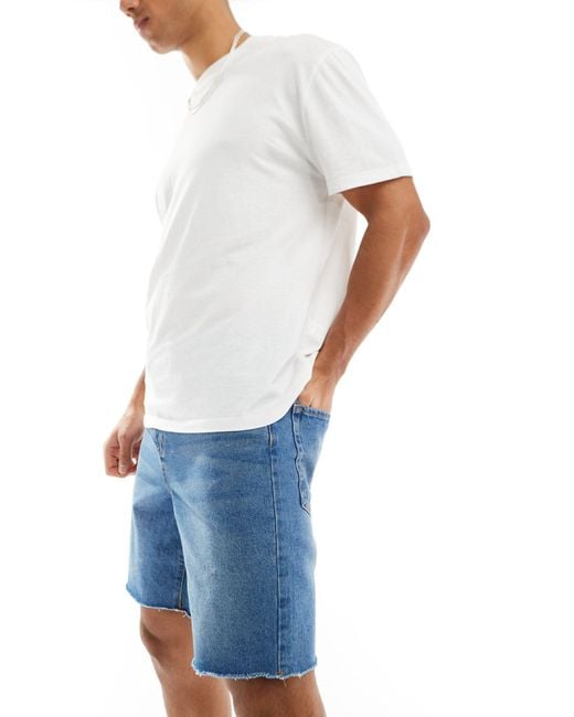 ADPT Blue Wide Fit Cut Off Denim Shorts for men