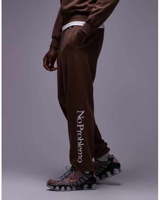 No Problemo Brown Logo Cotton Joggers for men