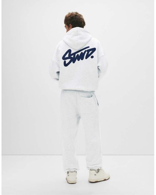 Pull&Bear White Stwd Tracksuit Bottoms for men