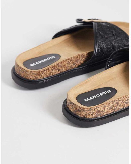 Glamorous Black Flat Woven Sandals