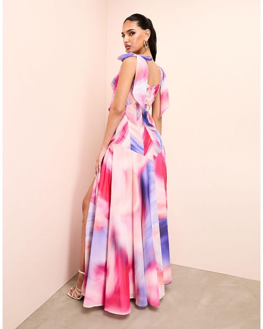 ASOS Pink Chiffon Tie Shoulder Cut-out Maxi Dress